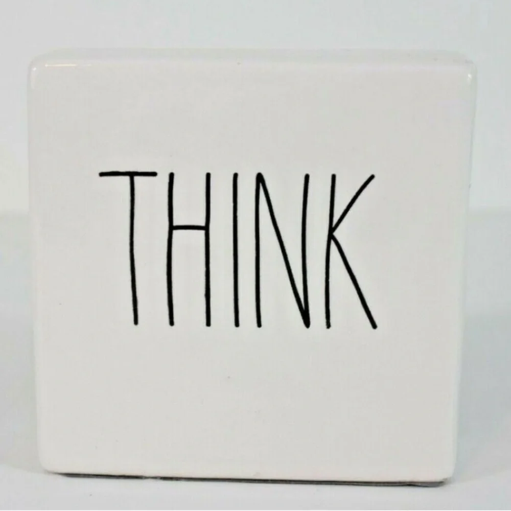 Rae Dunn THINK EVOLVE Ceramic Word Block Desk Decor